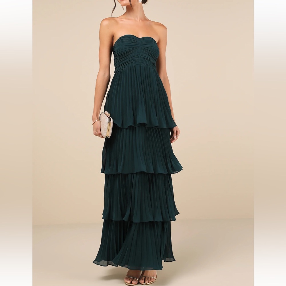 Lulus Emerald Strapless Tiered Maxi Dress